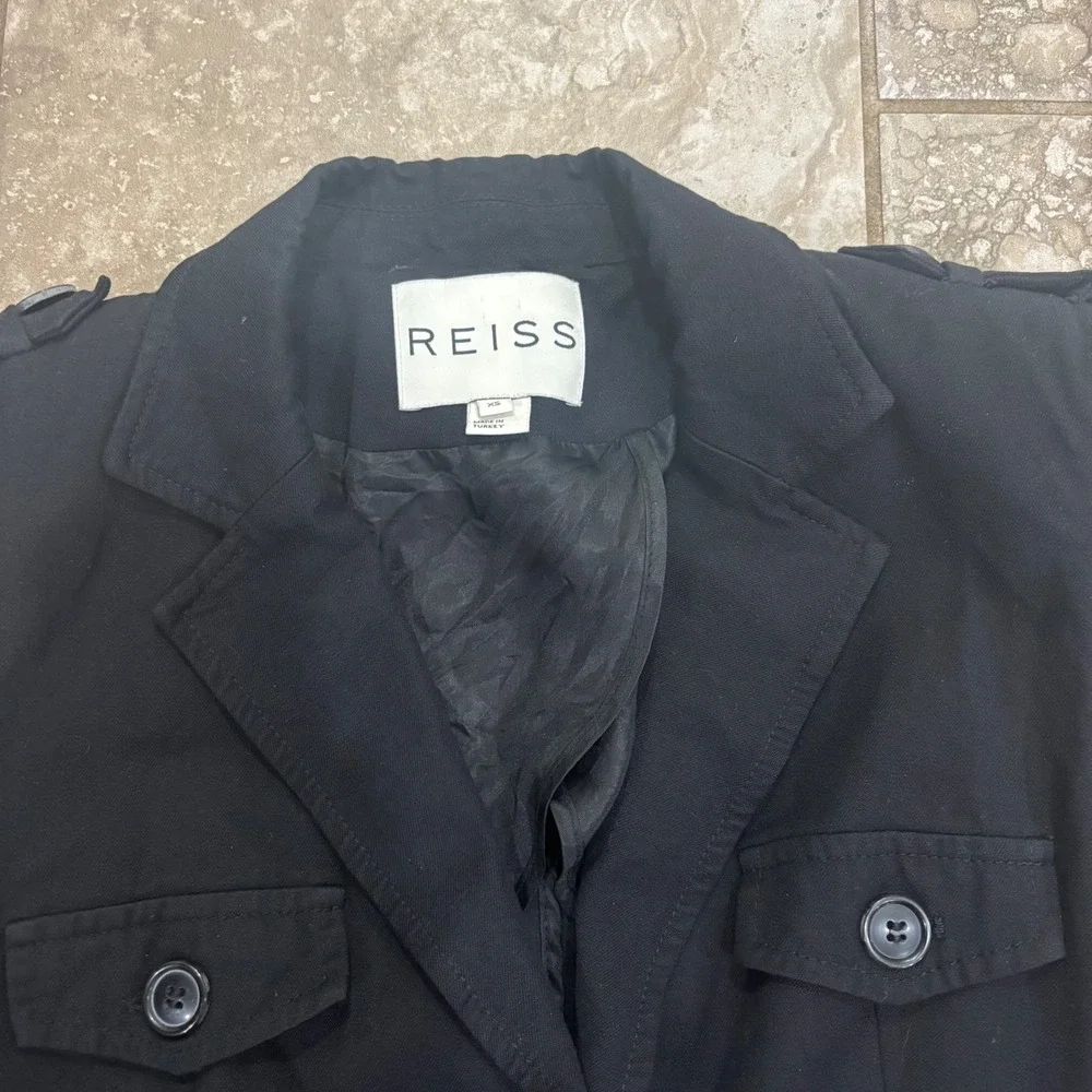Reiss Womens Black Utility Blazer Jacket‎ Military Style Epaulettes Size XS